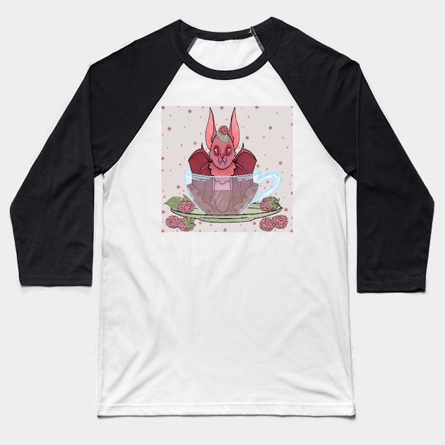 Raspberry Tea Bat Baseball T-Shirt by Book Bunnys Art Space